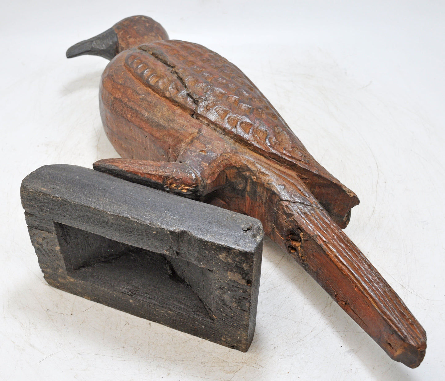 Antique Wooden Large Bird Figurine Original Old Fine Hand Carved