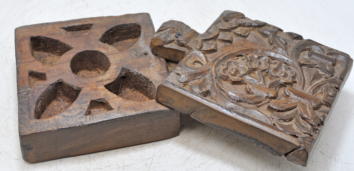 Antique Wooden Kitchenware Spice Box Original Old Hand Carved