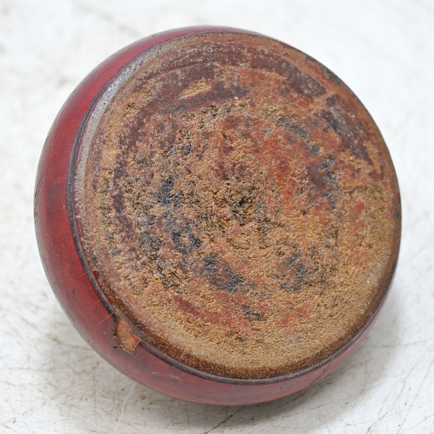 Antique Wooden Round Tobacco Opium Box Original Old Hand Carved Painted