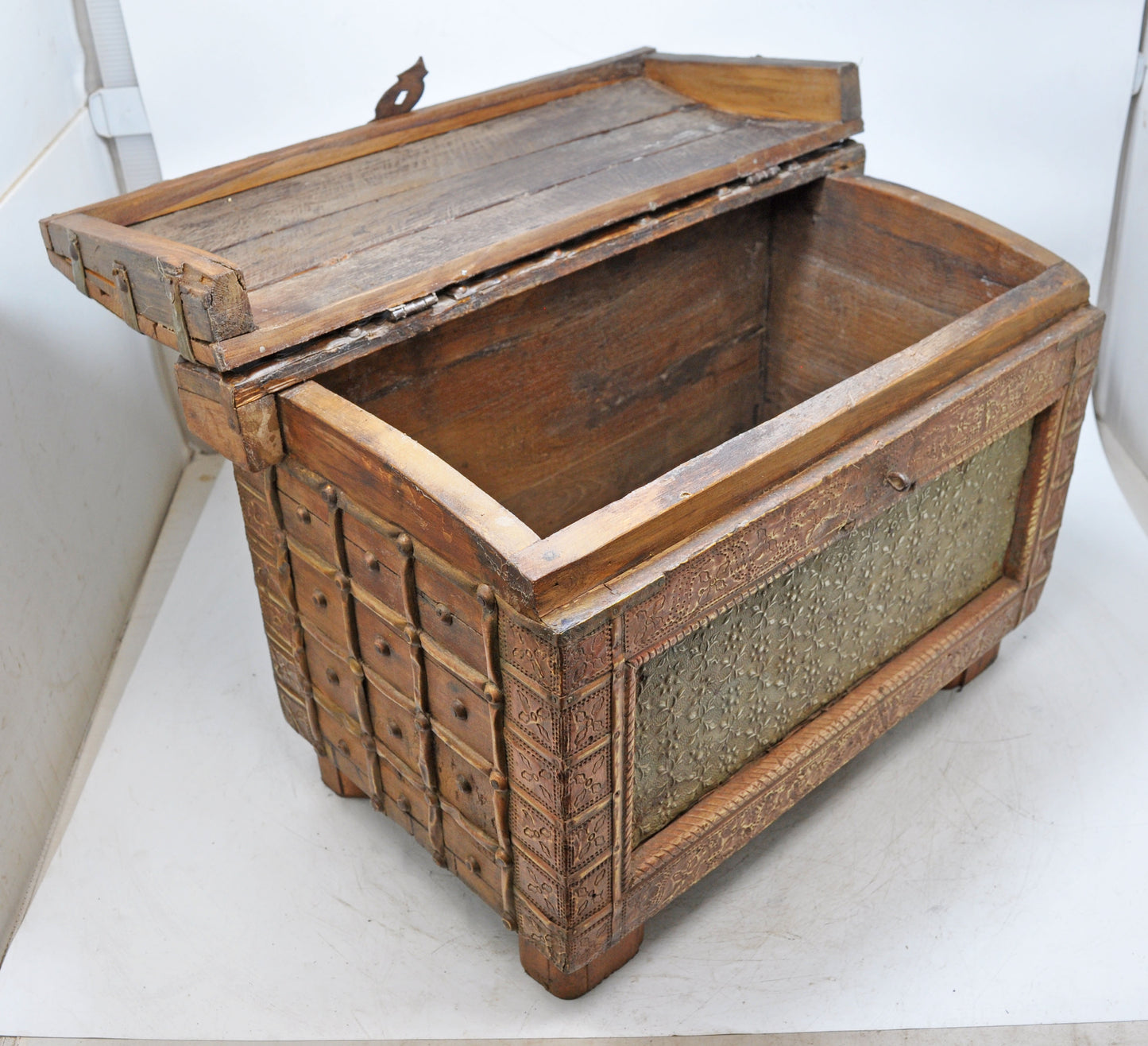 Vintage Wooden Storage Chest Box Original Old Hand Crafted Very Fine Brass Fitted