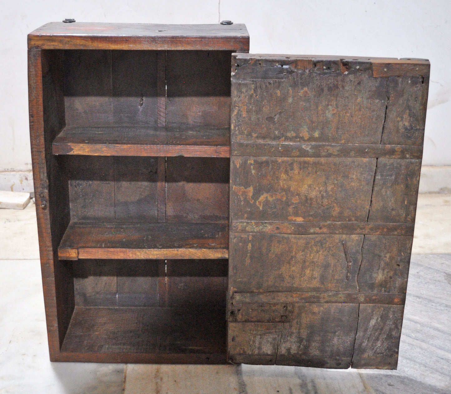 Antique Wooden Wall Hanging Storage Cabinet Orignial Old Hand Crafted Painted