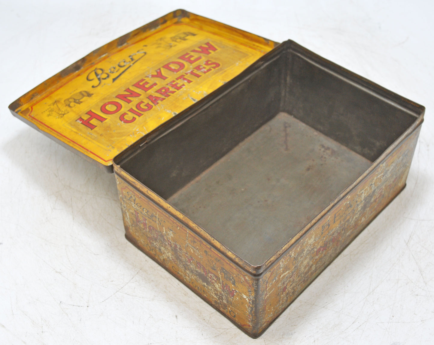 Vintage Ad Sign Tin Box Bears Honeydew Cigarettes Original Old