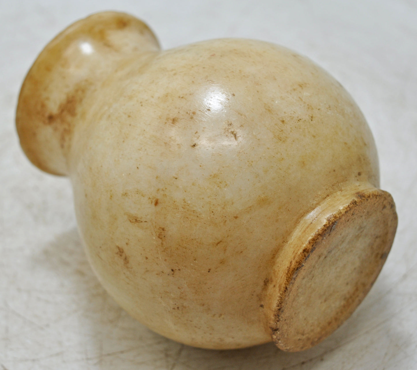 Vintage White Marble Round Water Lota Pot Original Old Fine Hand Carved