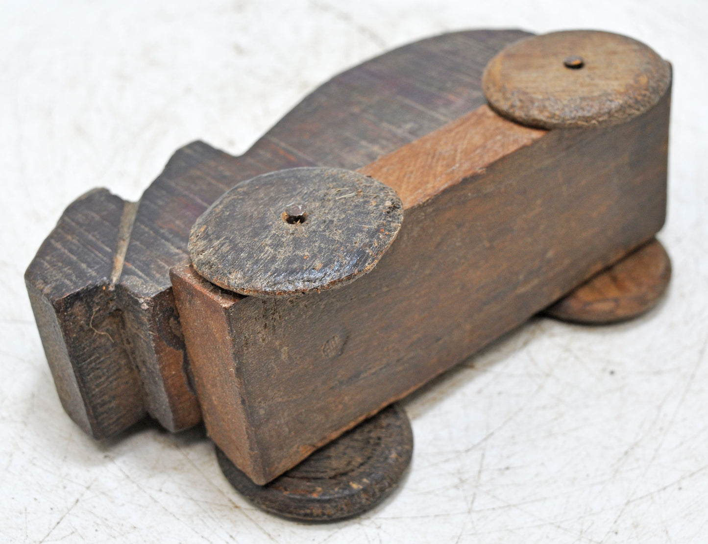 Antique Wooden Cow on Wheels Figurine Original Old Hand Carved