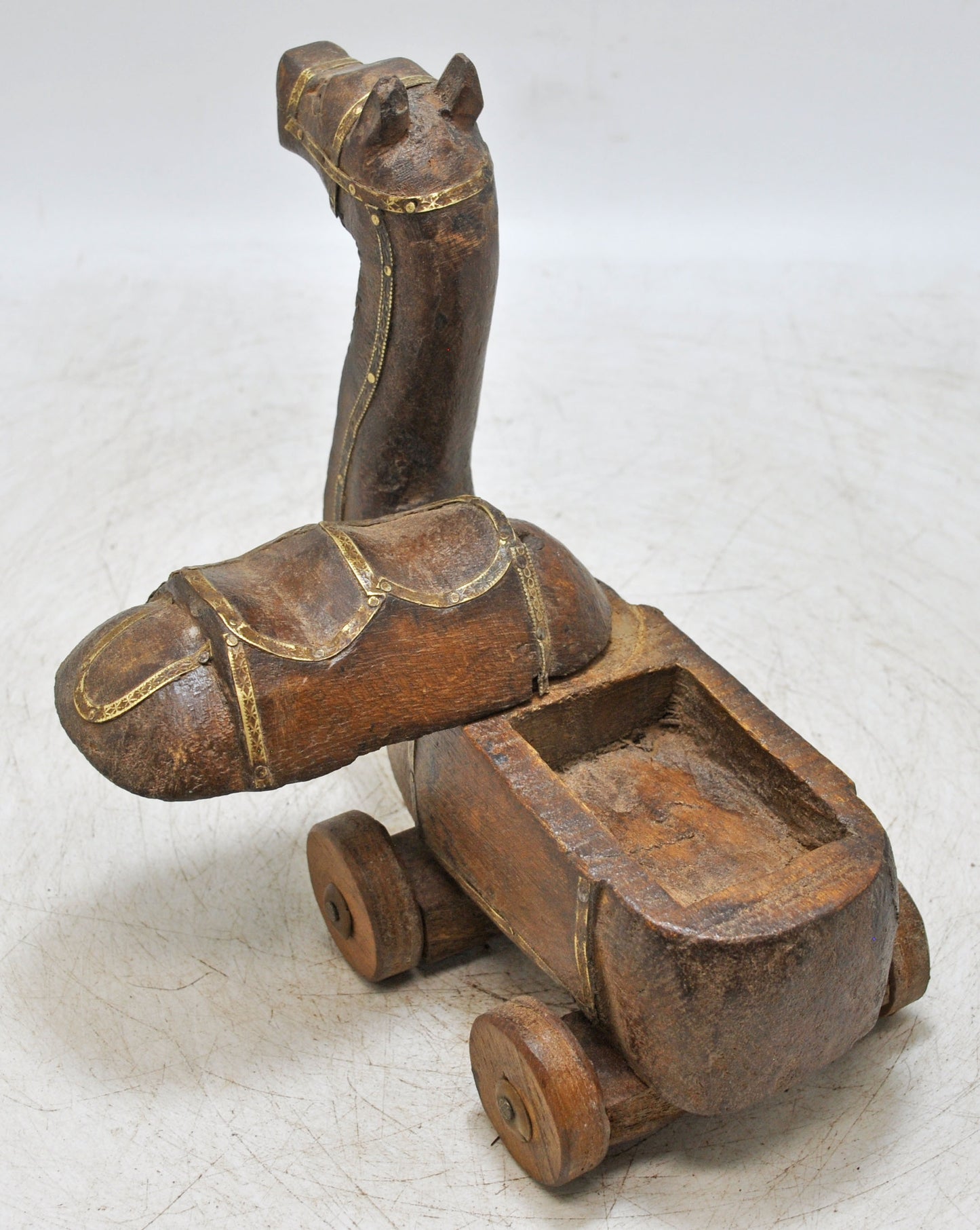 Vintage Wooden Camel on Wheels Figurine Original Old Hand Carved