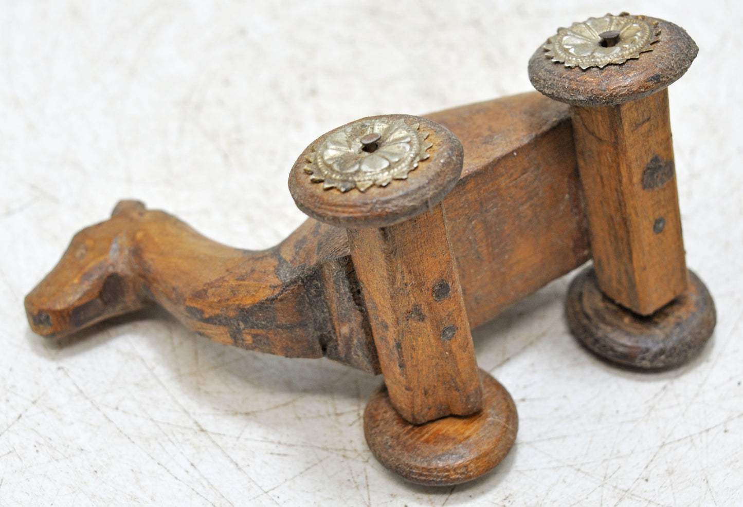 Vintage Wooden Camel on Wheels Figurine Original Old Hand Carved