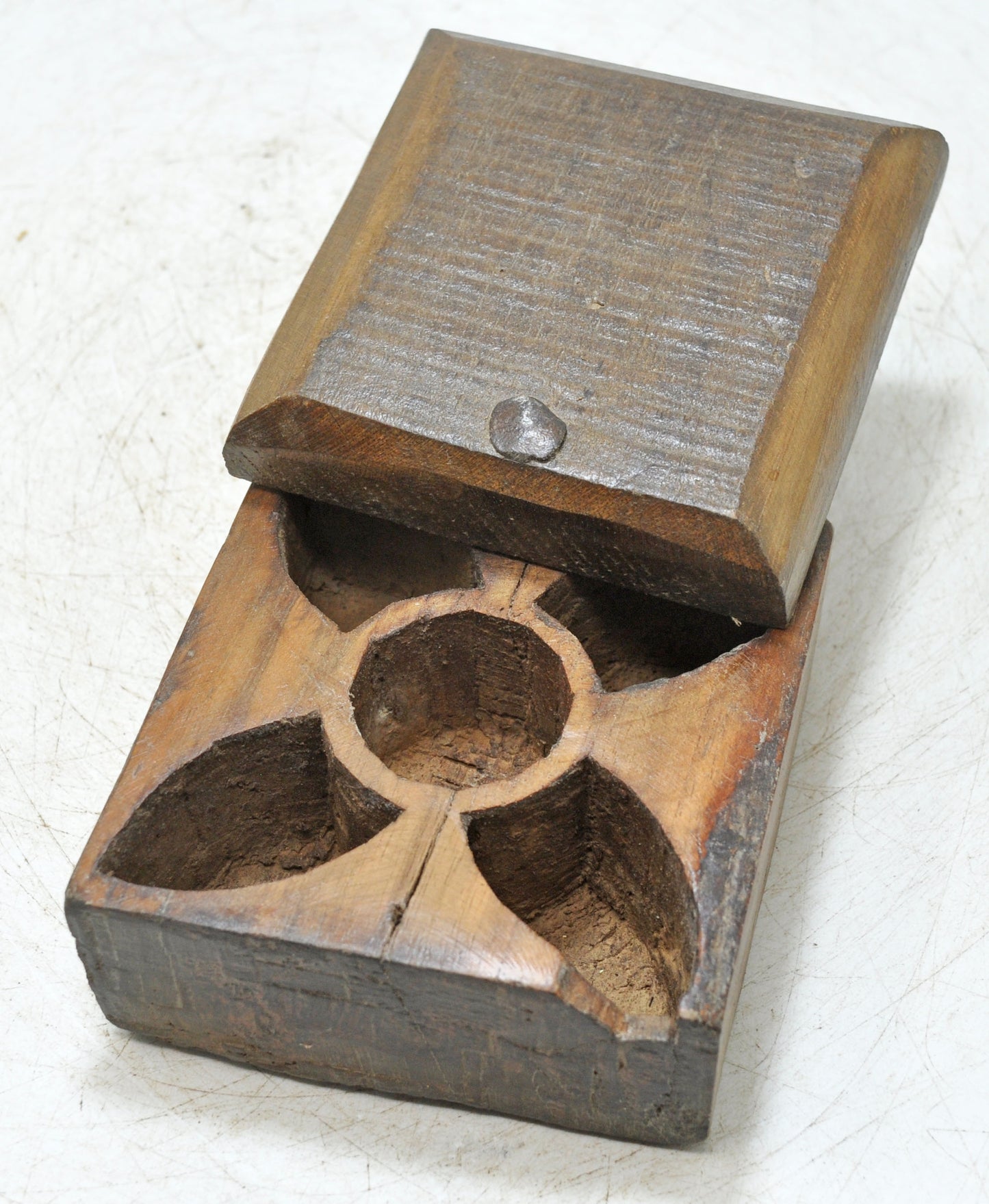 Antique Wooden Kitchenware Spice Box Original Old Hand Carved