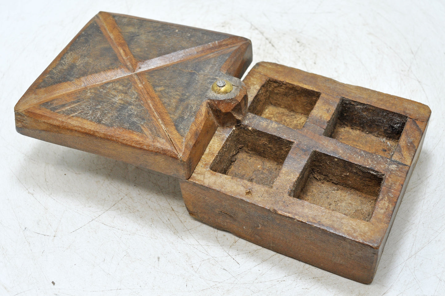 Antique Wooden Kitchenware Spice Box Original Old Hand Carved