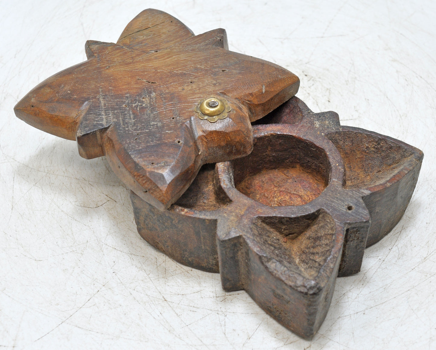 Antique Wooden Kitchenware Spice Box Original Old Hand Carved