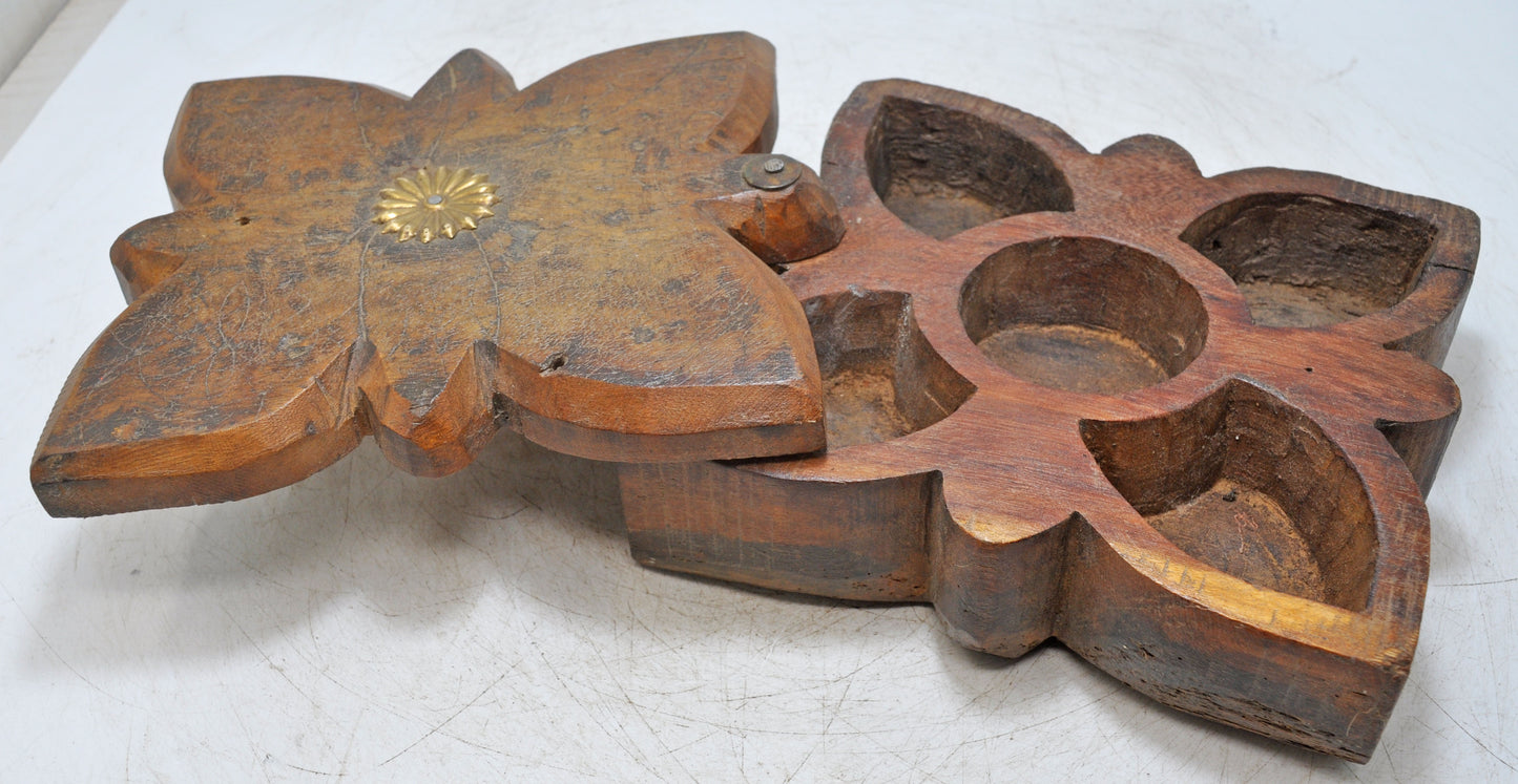 Antique Wooden Kitchenware Spice Box Original Old Hand Carved