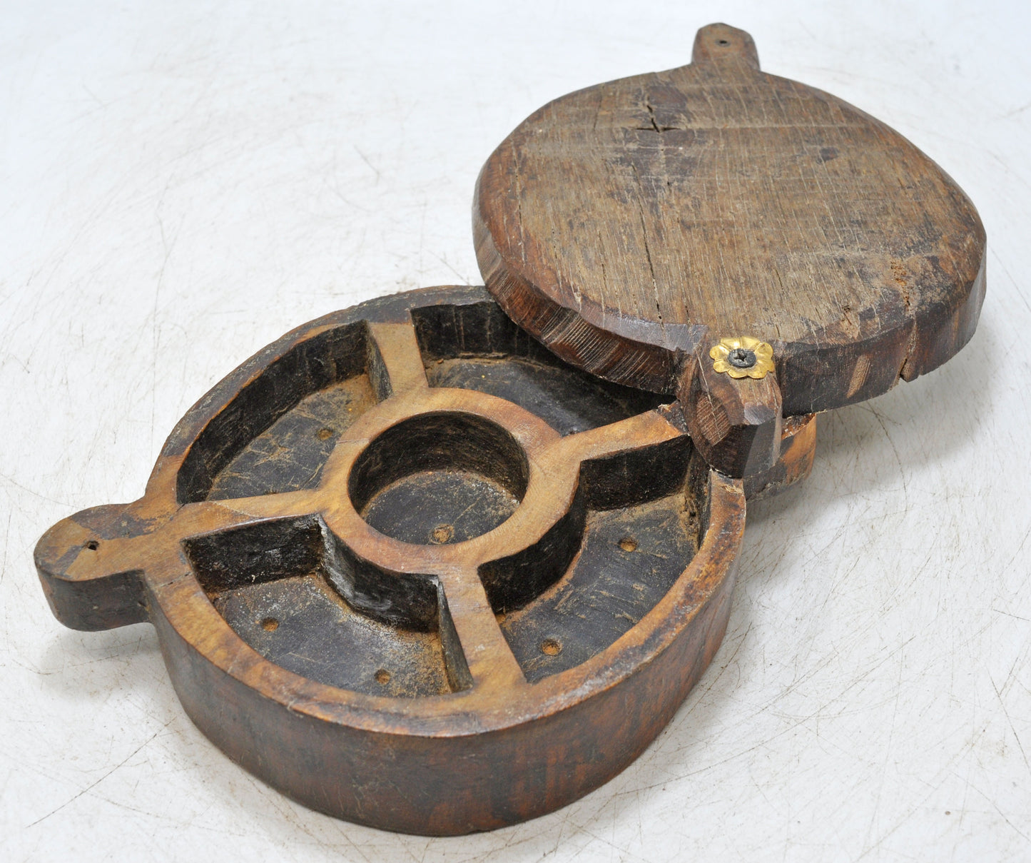 Antique Wooden Kitchenware Spice Box Original Old Hand Carved