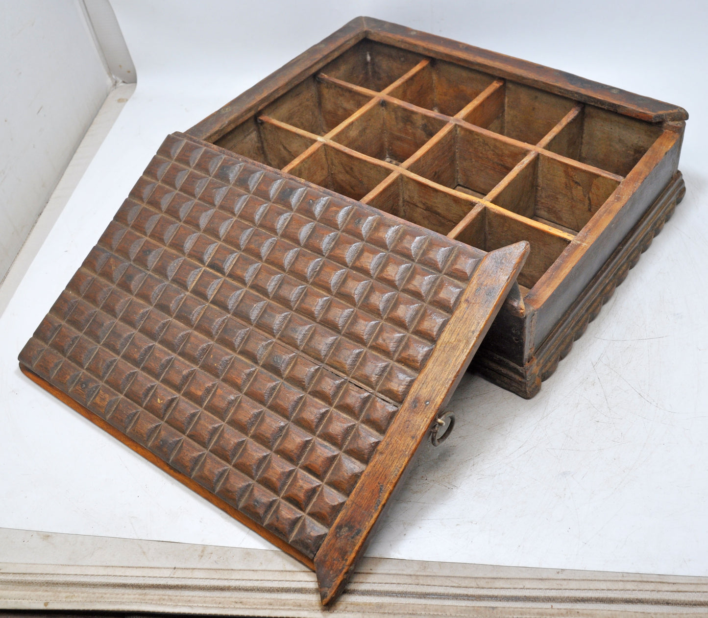 Antique Wooden Large Size Spice Box Original Old Hand Carved