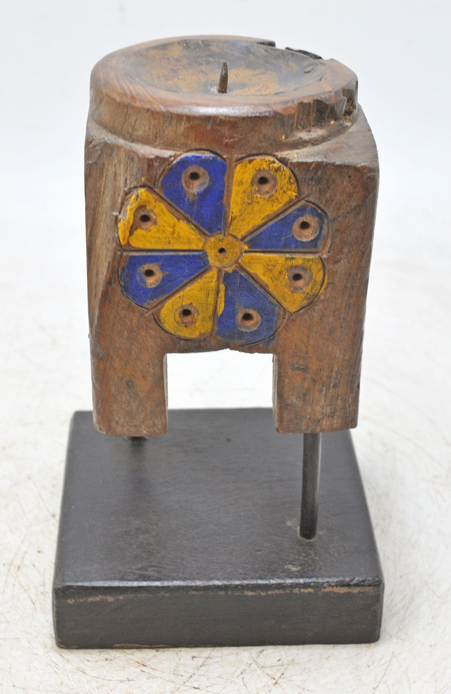 Antique Wooden Candle Holder Stand Original Old Hand Carved