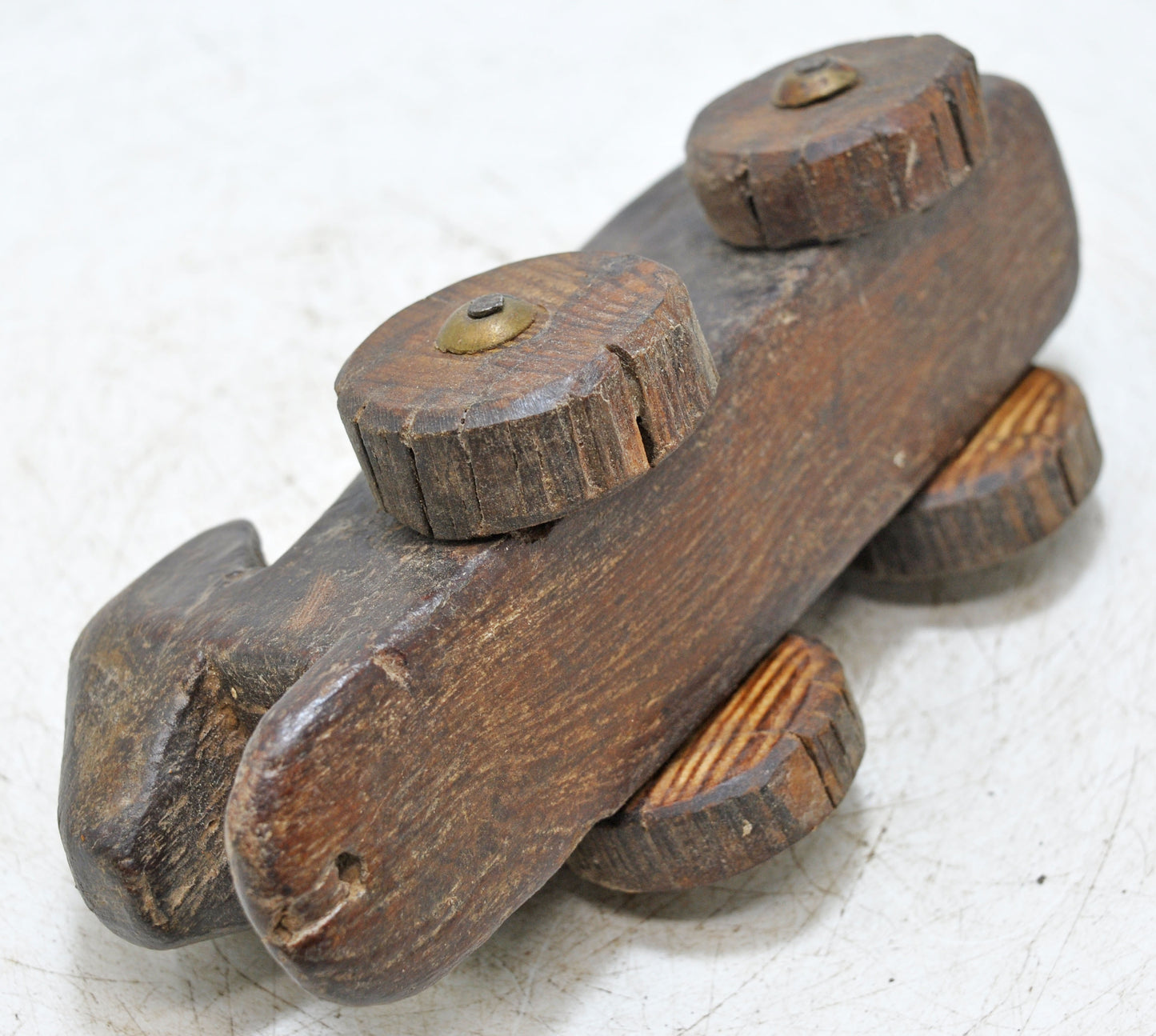Antique Wooden Cow on Wheels Figurine Original Old Hand Carved