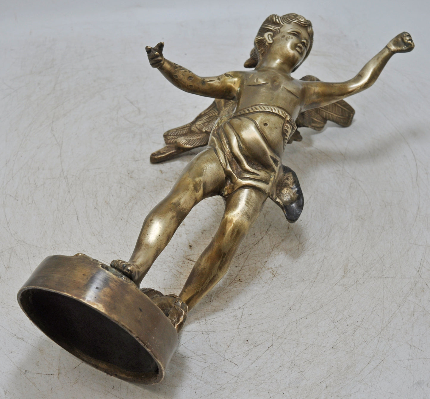 Antique Brass Large Baby Angel Figurine Statue Original Old Fine Hand Crafted Engraved