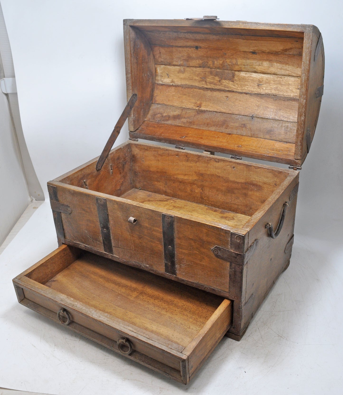 Vintage Wooden Storage Chest Box Original Old Hand Crafted Metal Fitted