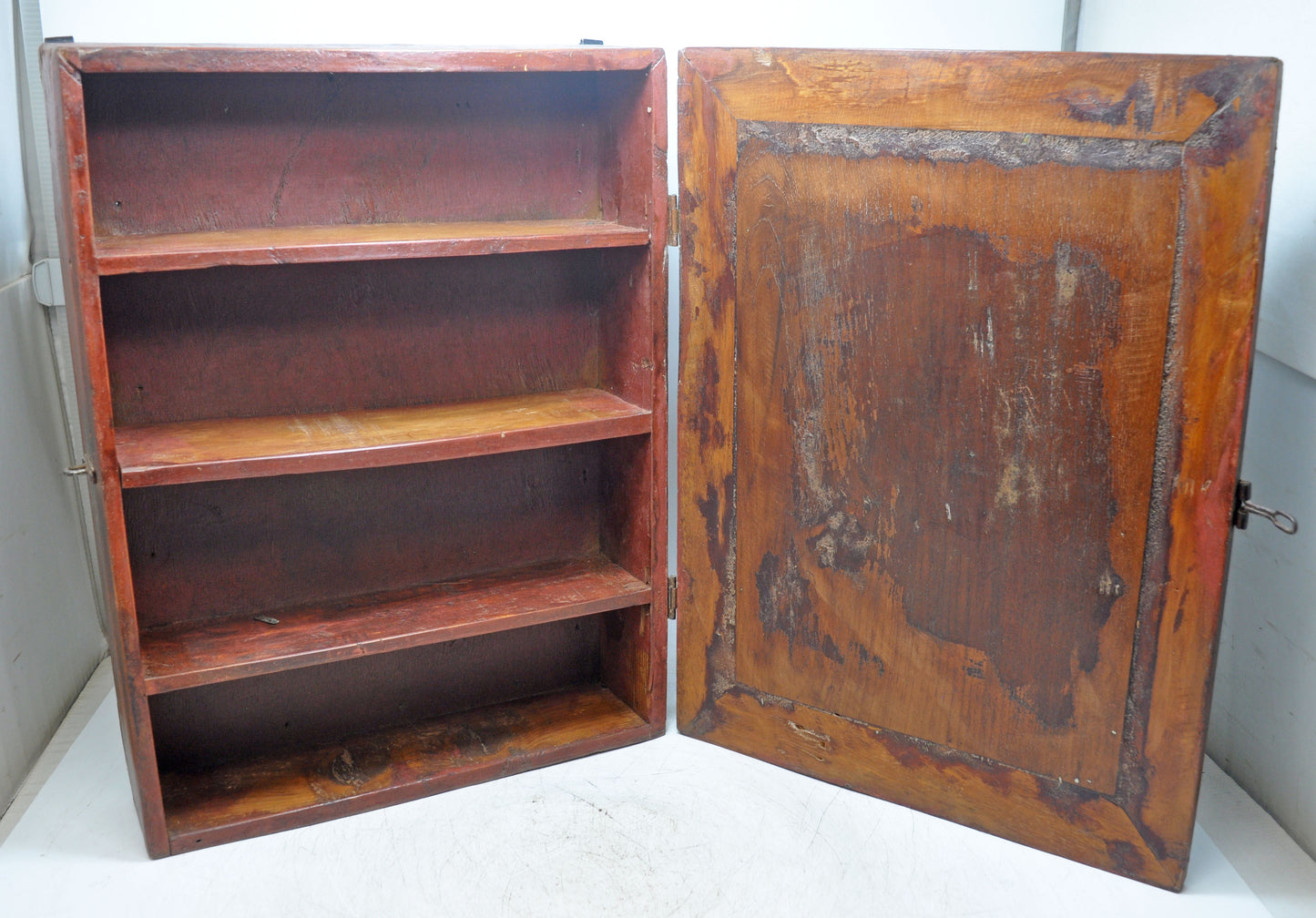 Antique Wooden Wall Hanging Storage Cabinet Original Old Hand Crafted