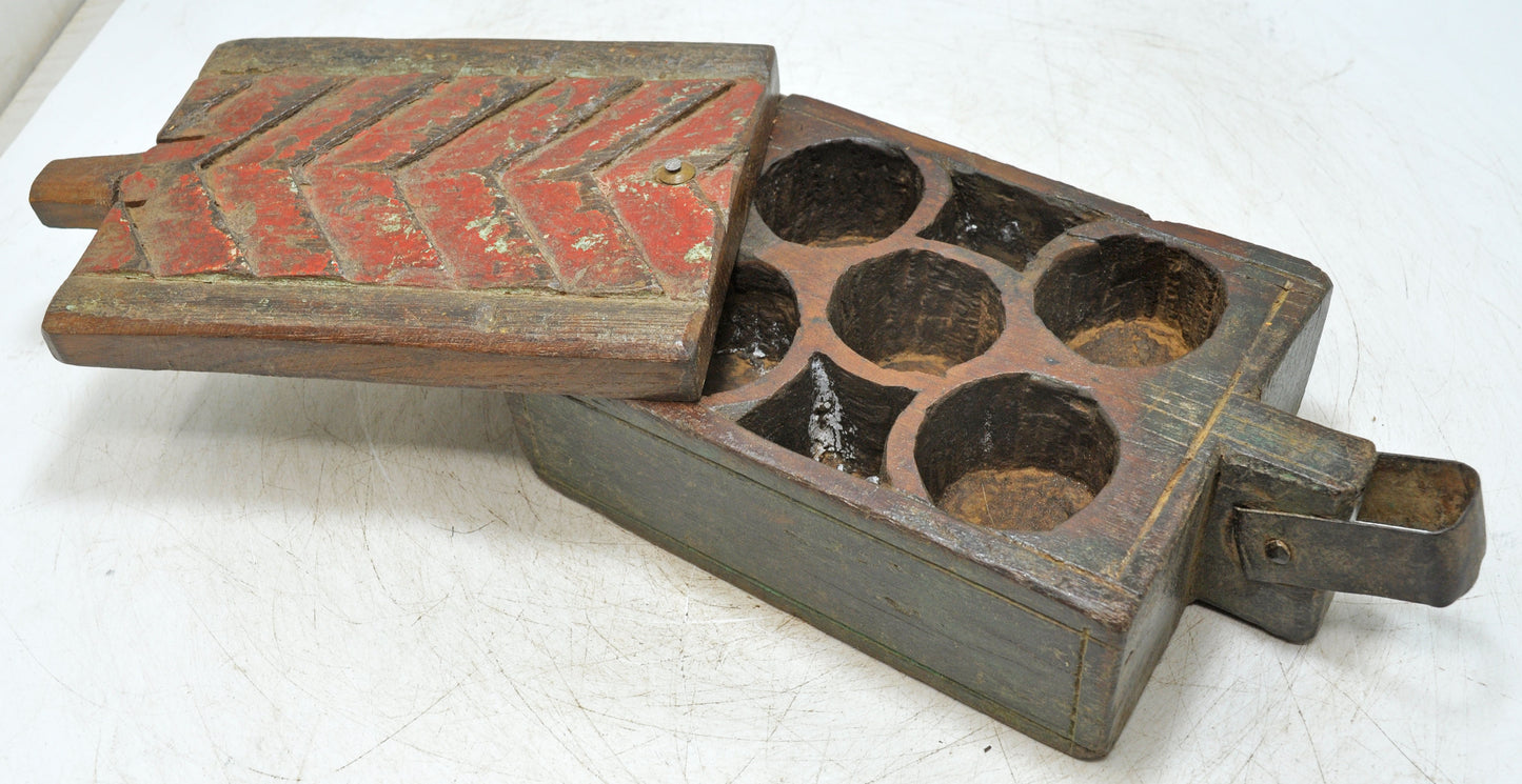 Antique Wooden Kitchenware Spice Box Original Old Hand Carved