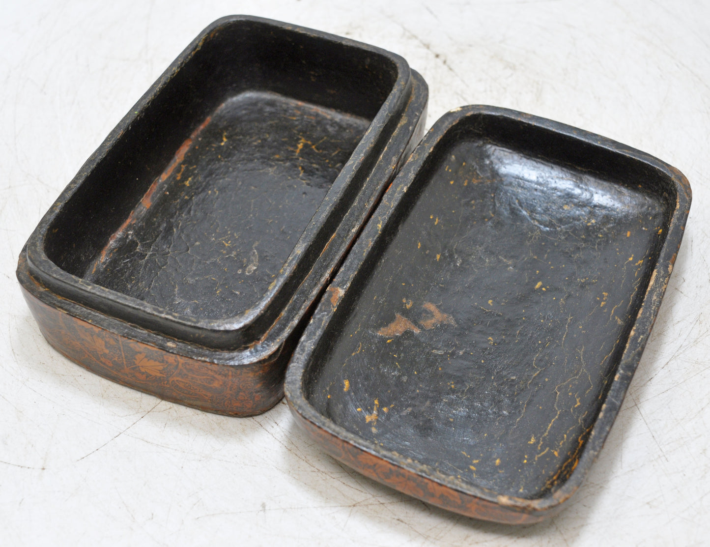 Vintage Paper Mache Small Storage Box Original Old Hand Crafted Fine Painted