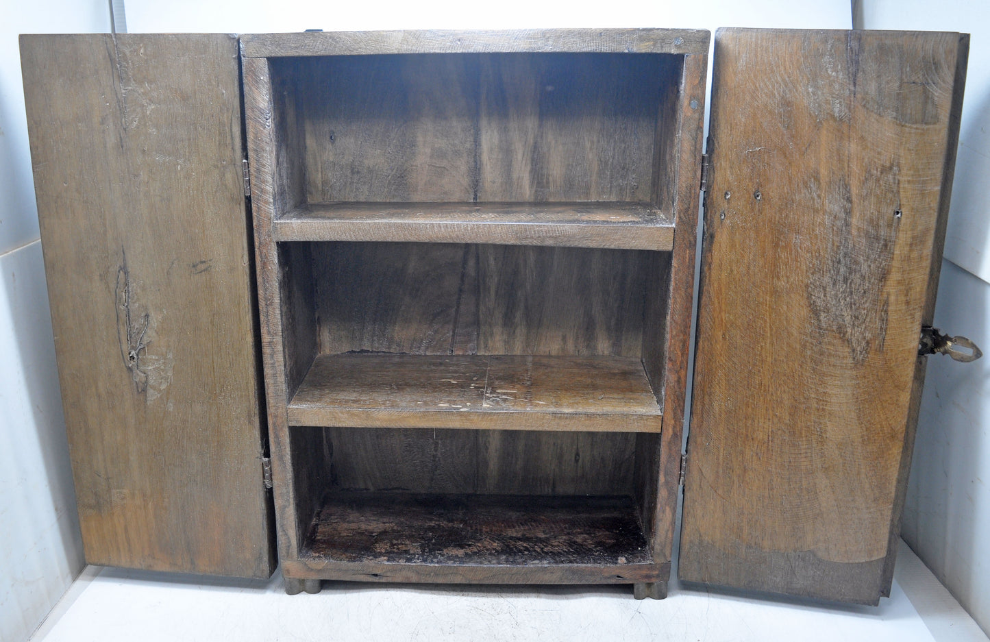 Antique Wooden Mini Cabinet Storage Box Original Old Fine Brass Fitted