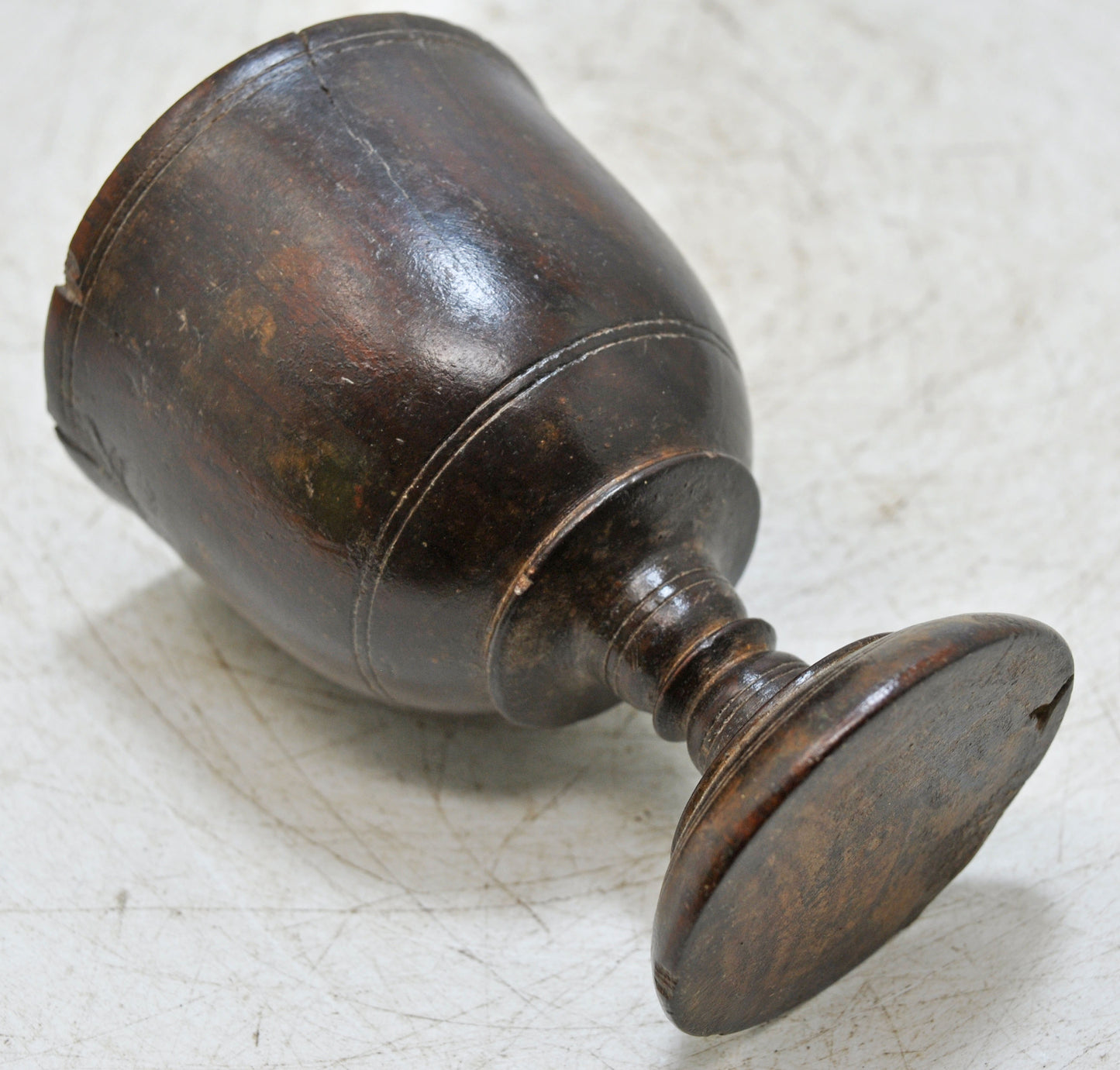 Antique Wooden Kitchenware Goblet Drinking Cup Glass Original Old Hand Carved