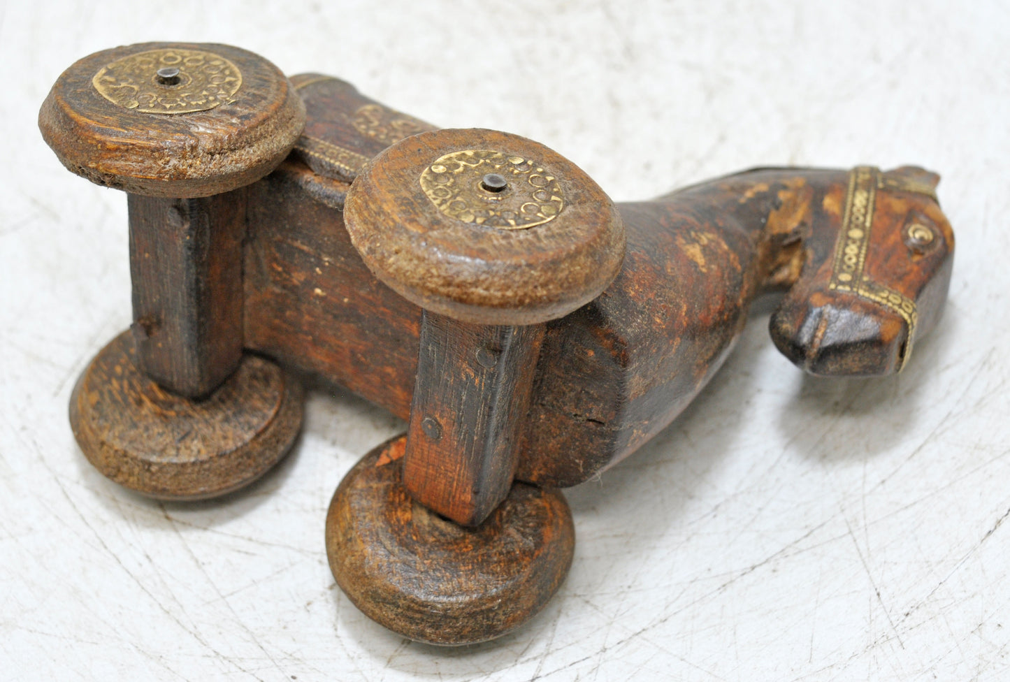 Vintage Wooden Horse on Wheels Figurine Original Old Hand Carved