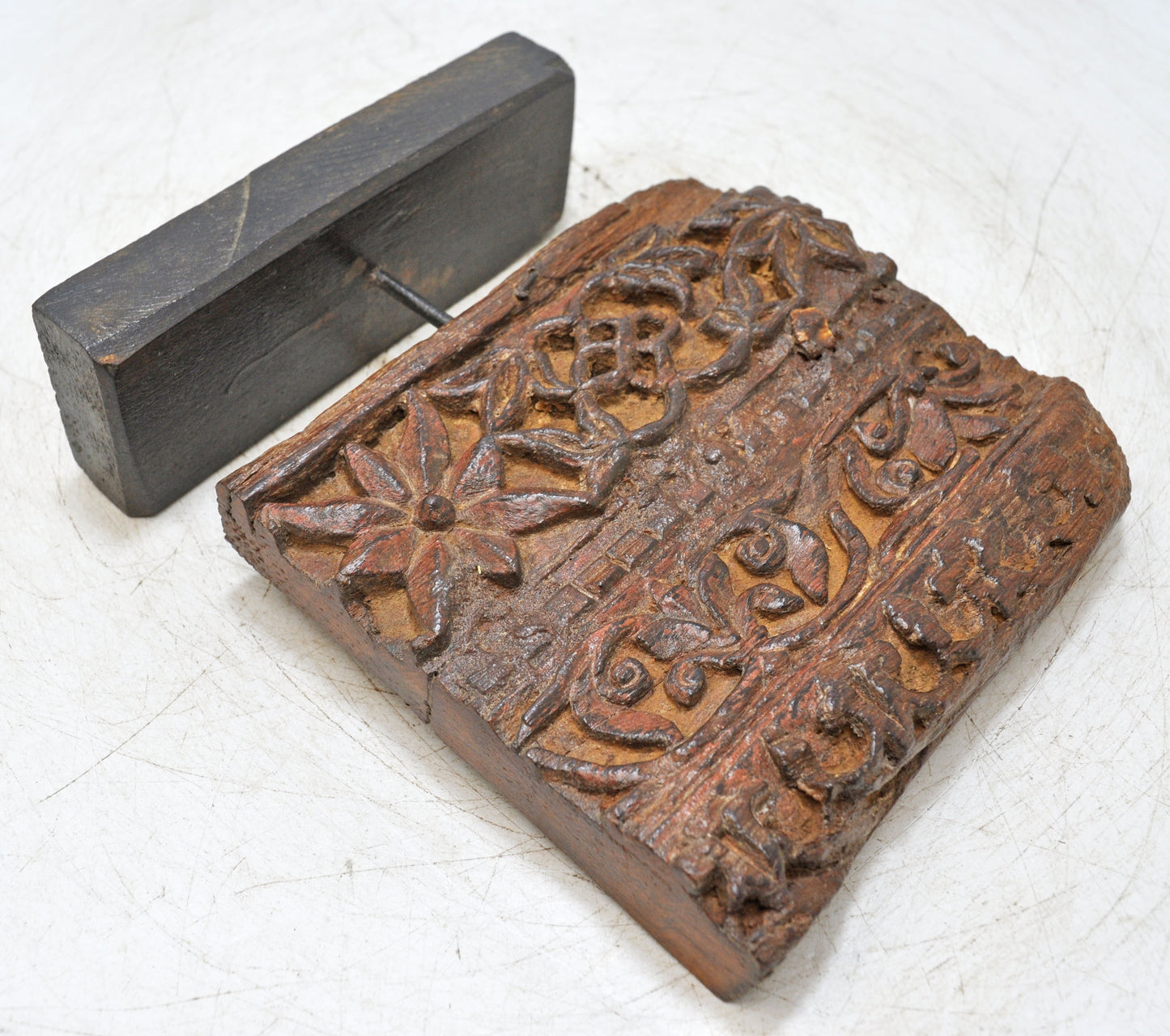Antique Wooden Floral Carving Panel Plaque Original Old Fine Hand Carved