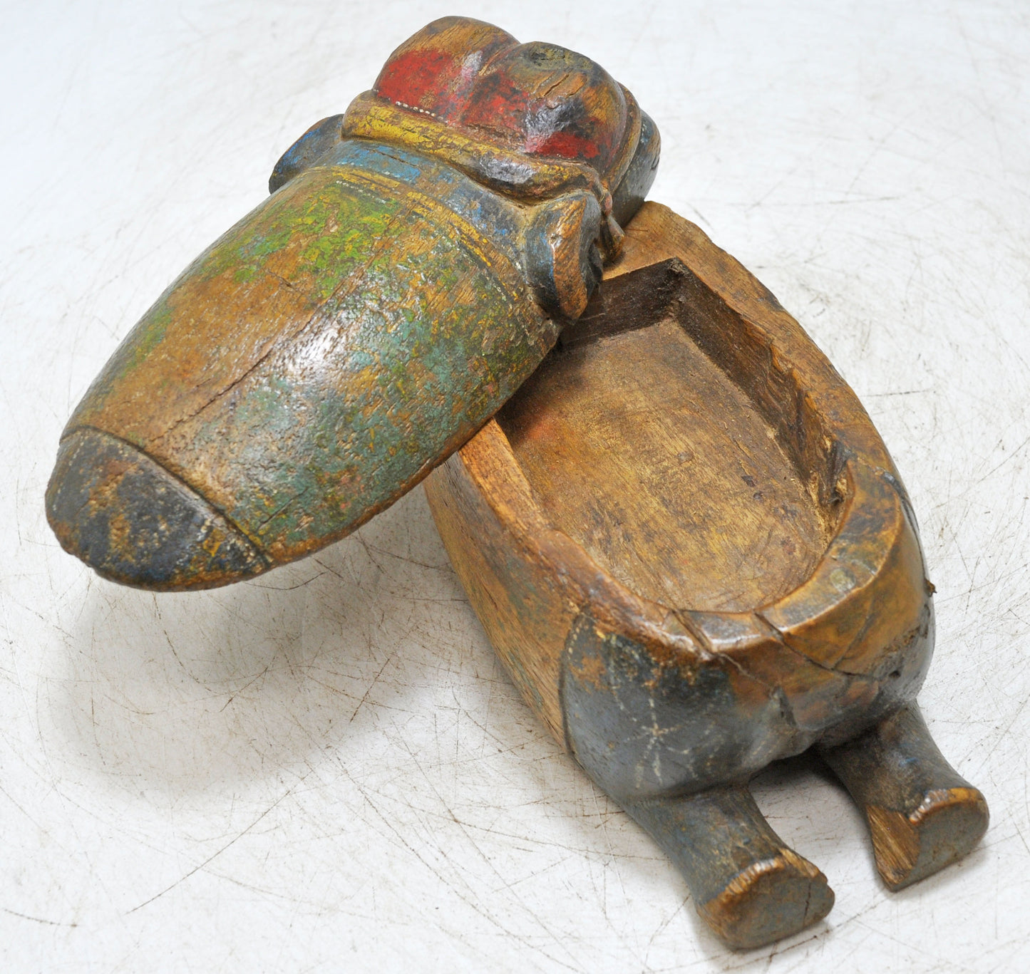 Vintage Wooden Elephant Figurine Original Old Hand Carved Hand Painted