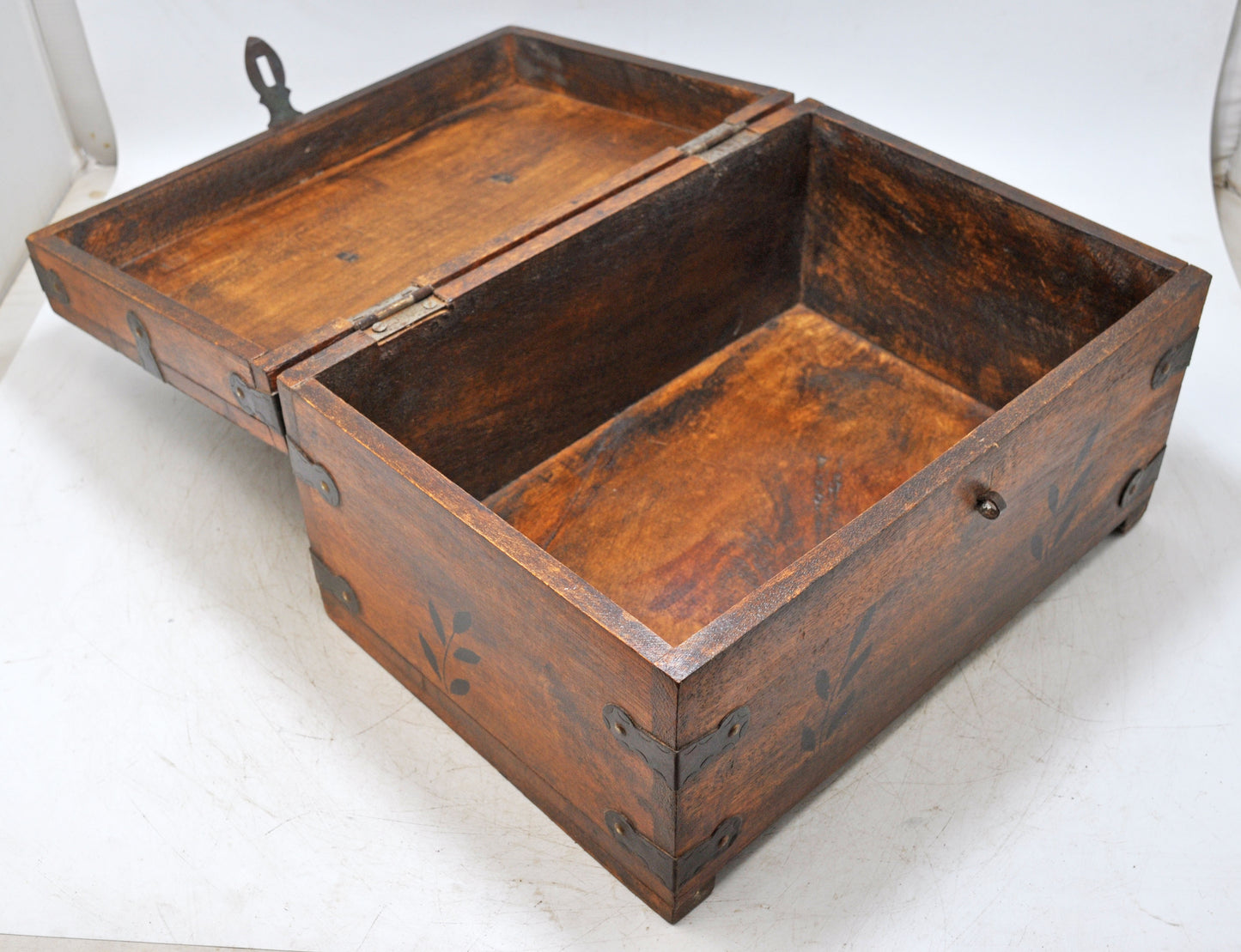 Vintage Wooden Storage Chest Box Original Old Hand Crafted Metal Fitted