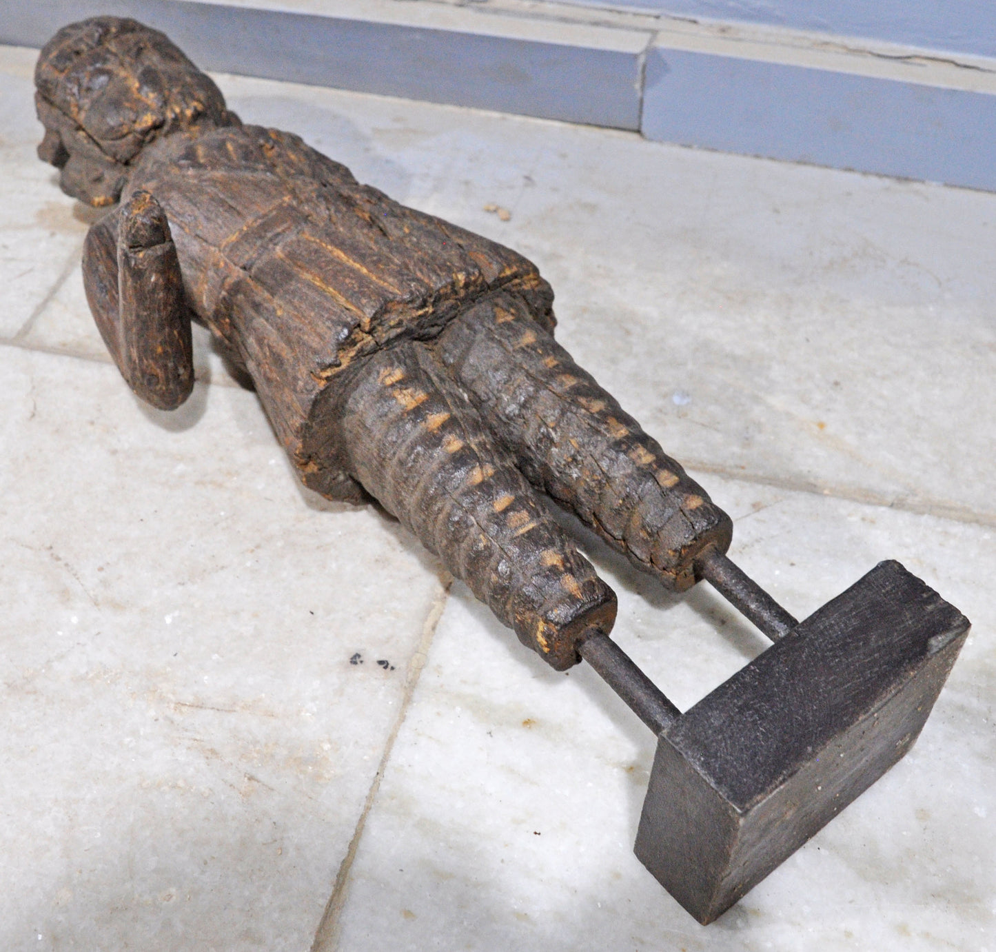 Antique Wooden Large Size Man Figurine Statue Original Old Fine Hand Carved