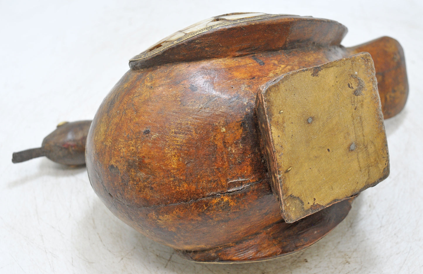 Vintage Wooden Duck Bird Figurine Original Old Hand Carved MOP Fitted