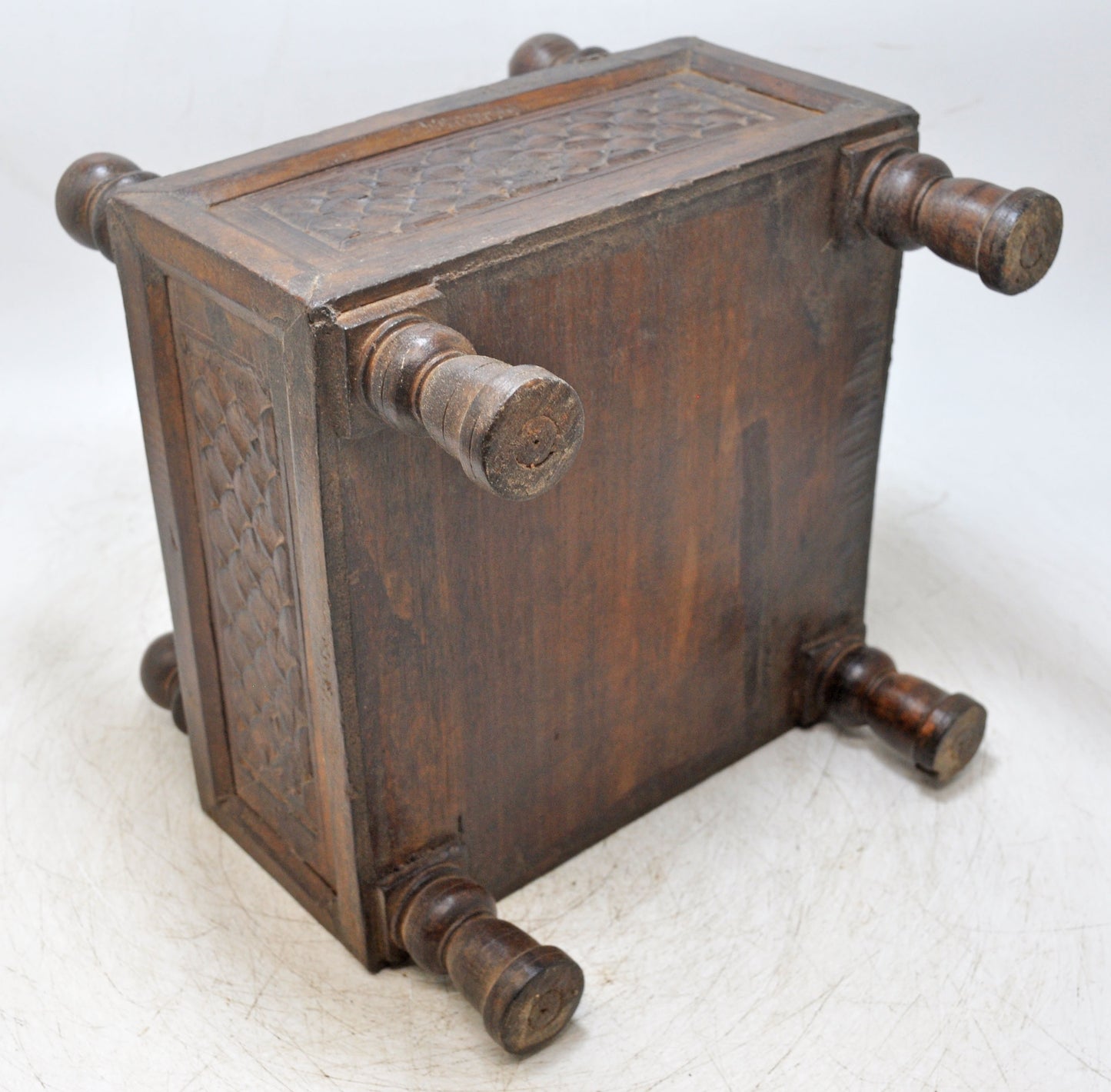 Vintage Wooden Square Basket Original Old Hand Crafted Carved