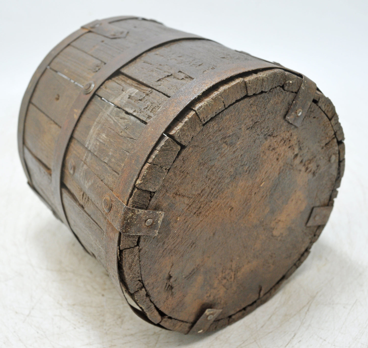 Vintage Wooden Small Planter Pot Original Old Hand Crafted Metal Fitted