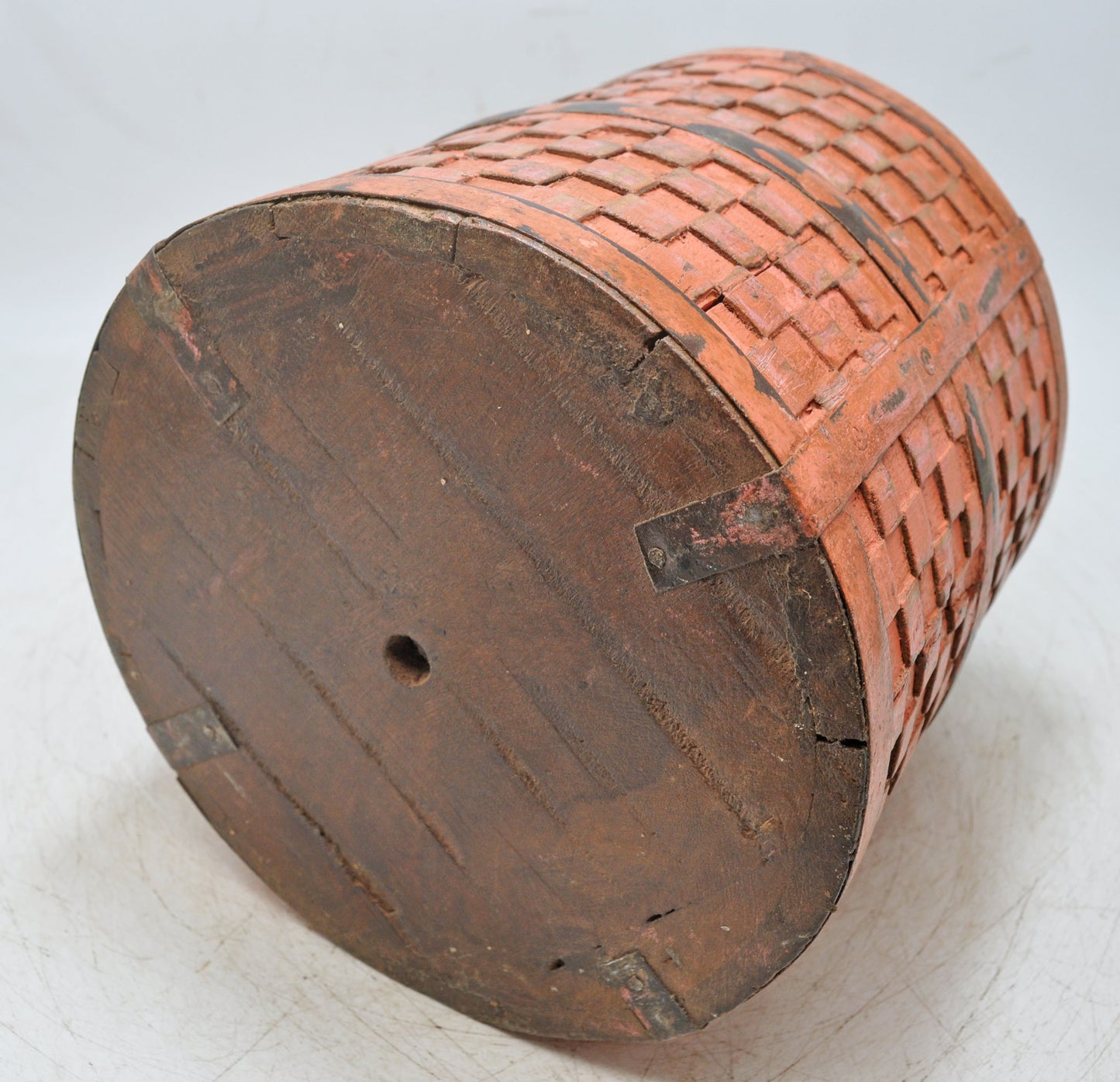 Vintage Wooden Small Planter Pot Original Old Hand Crafted Metal Fitted Carved