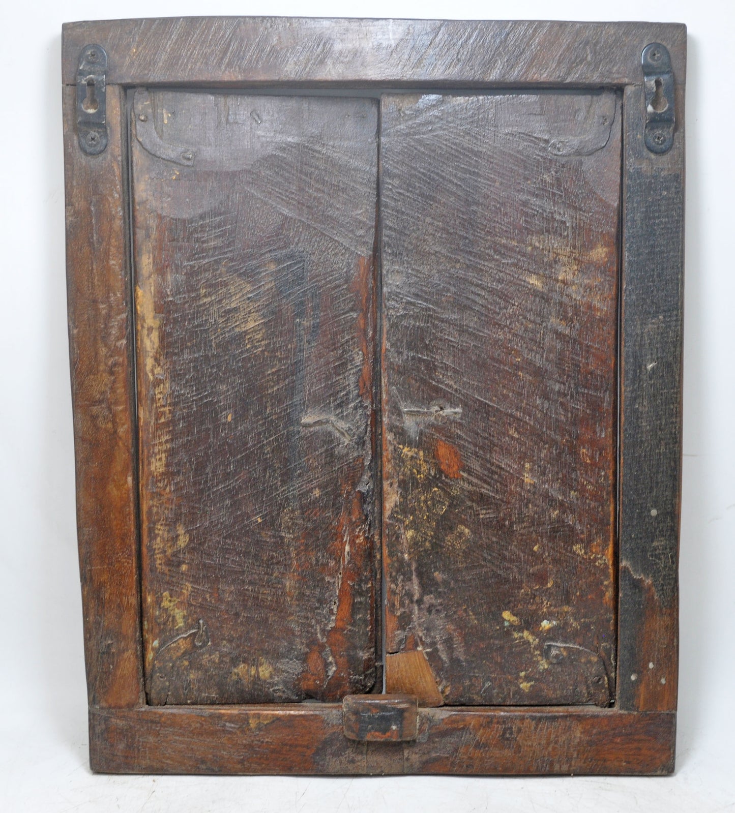 Antique Wooden Wall Décor Window Panel With Frame Original Old Rustic Painted