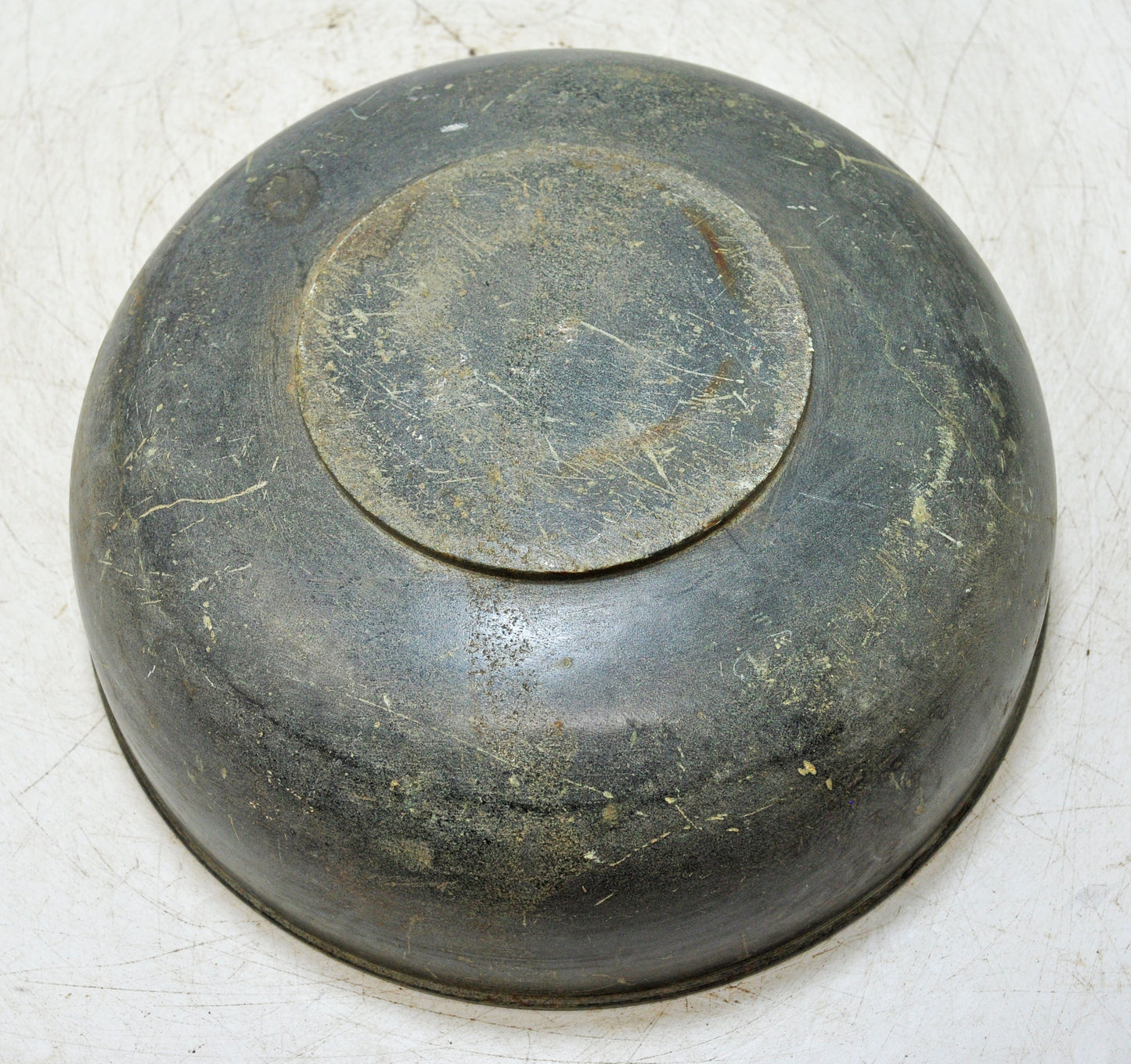 Antique Black Stone Round Curry Bowl Original Old Hand Carved