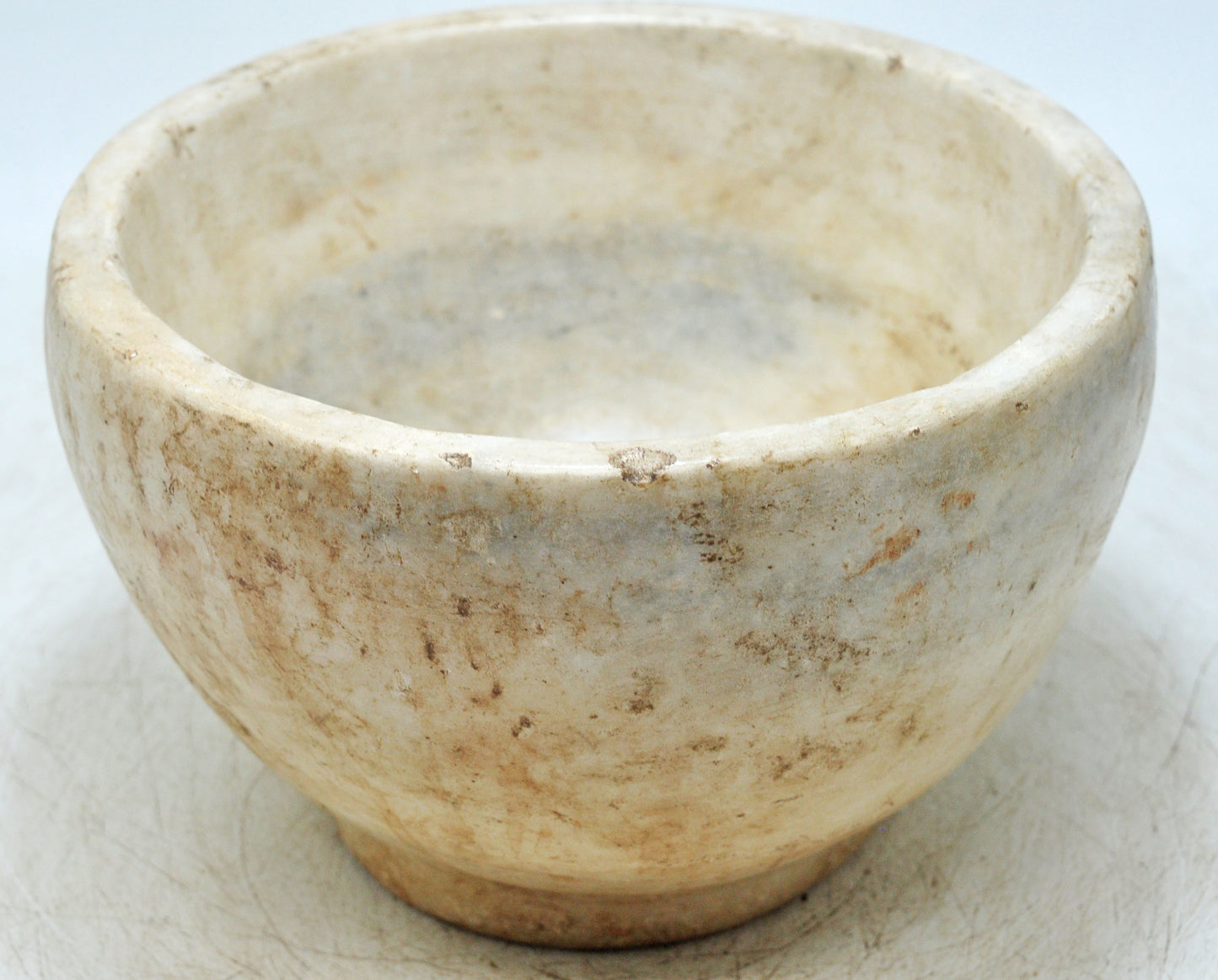 Antique White Marble Round Curry Bowl Original Old Hand Carved