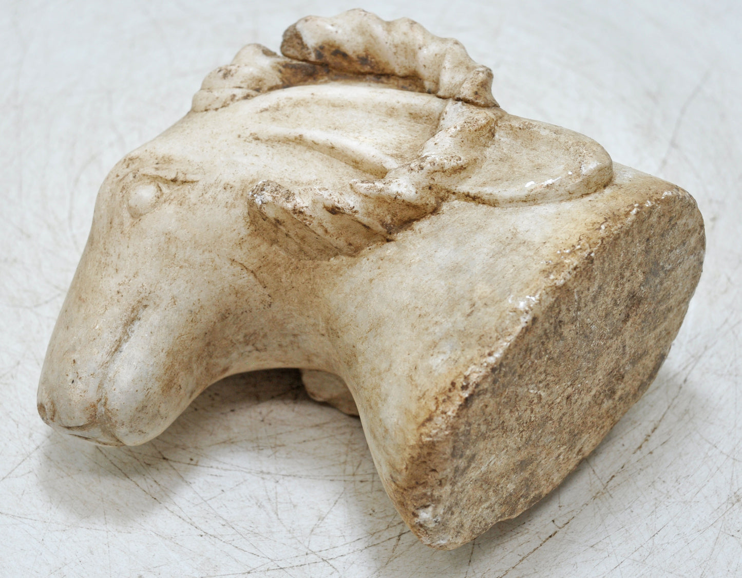 Vintage White Marble Ram Goat Head Bust Figurine Original Old Fine Hand Carved