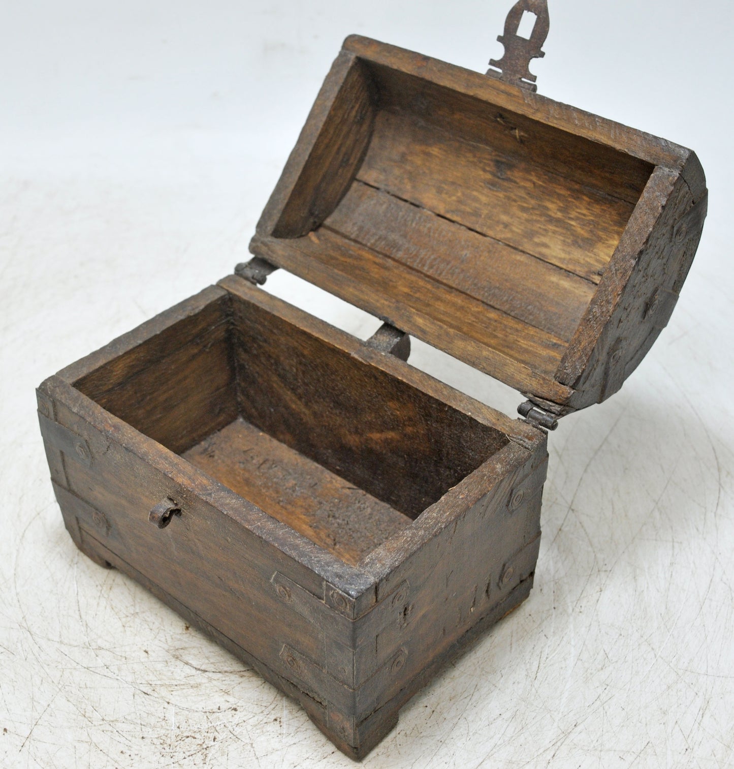 Vintage Wooden Small Half Round Top Storage Box Original Old Hand Crafted