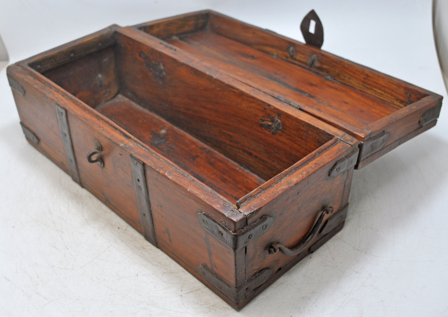 Vintage Wooden Storage Box Original Old Hand Crafted Metal Fitted