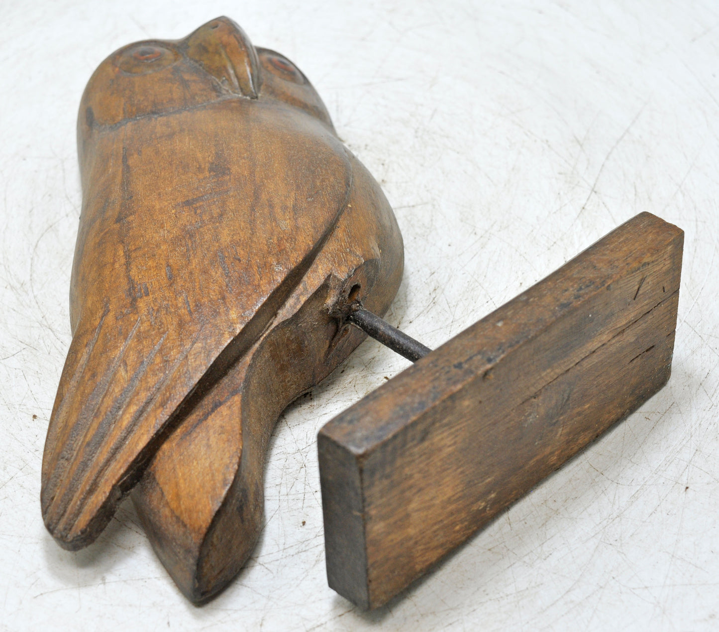 Vintage Wooden Bird Owl Figurine Original Old Hand Carved