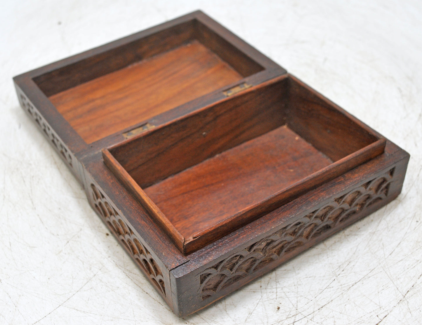 Vintage Wooden Storage Box Original Old Hand Crafted Carved