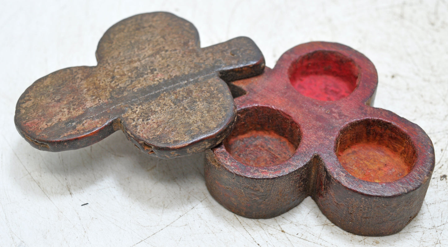 Vintage Wooden Kum Kum Powder Tika Box Original Old Hand Carved