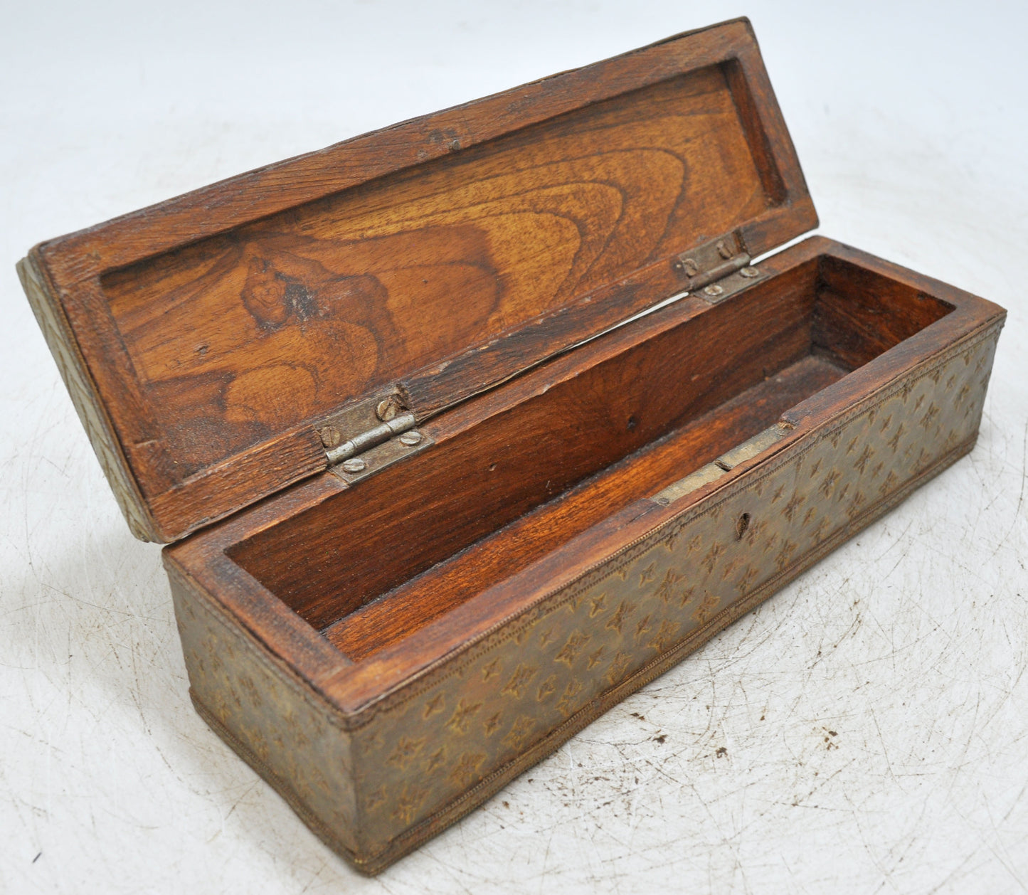 Vintage Wooden Pencil Stationary Box Original Old Hand Crafted Brass Fitted