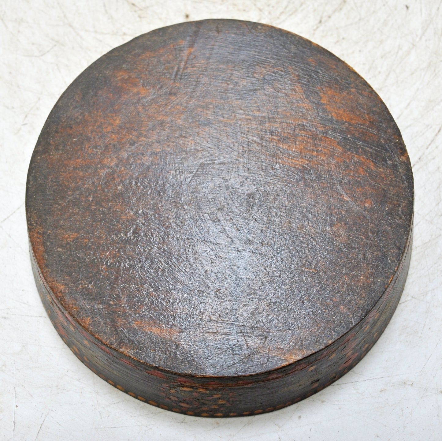 Vintage Wooden Round Parat Bowl Original Old Hand Carved Painted