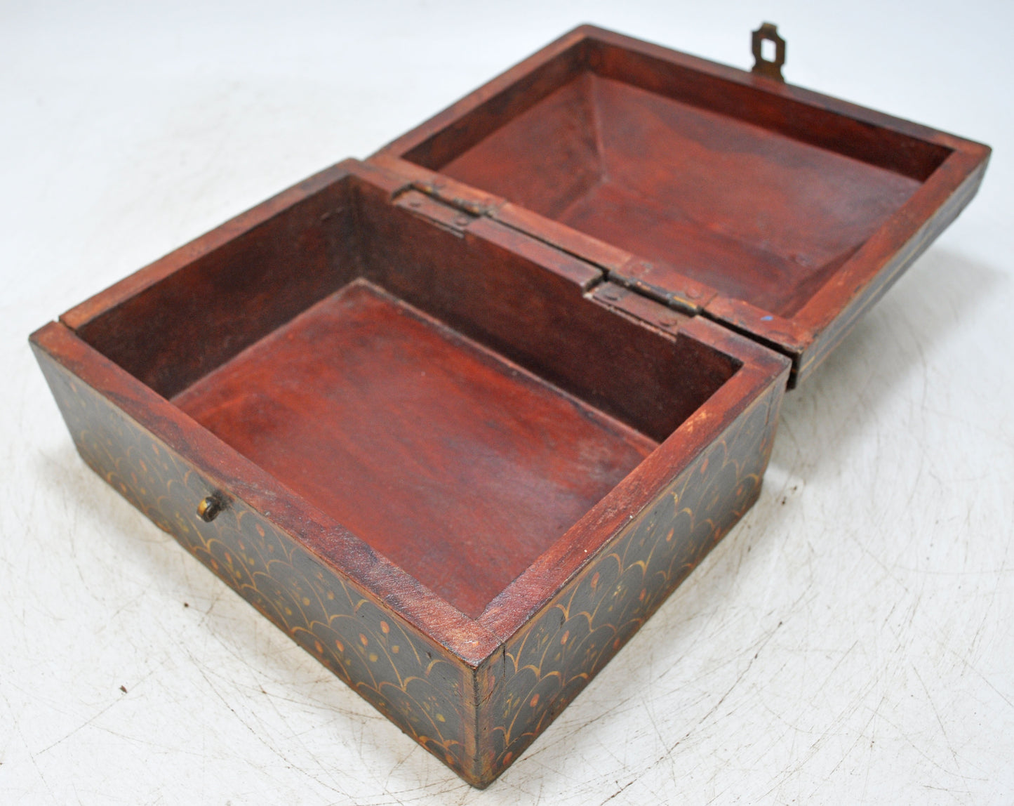 Vintage Wooden Dome Shaped Storage Box Original Old Hand Crafted Painted