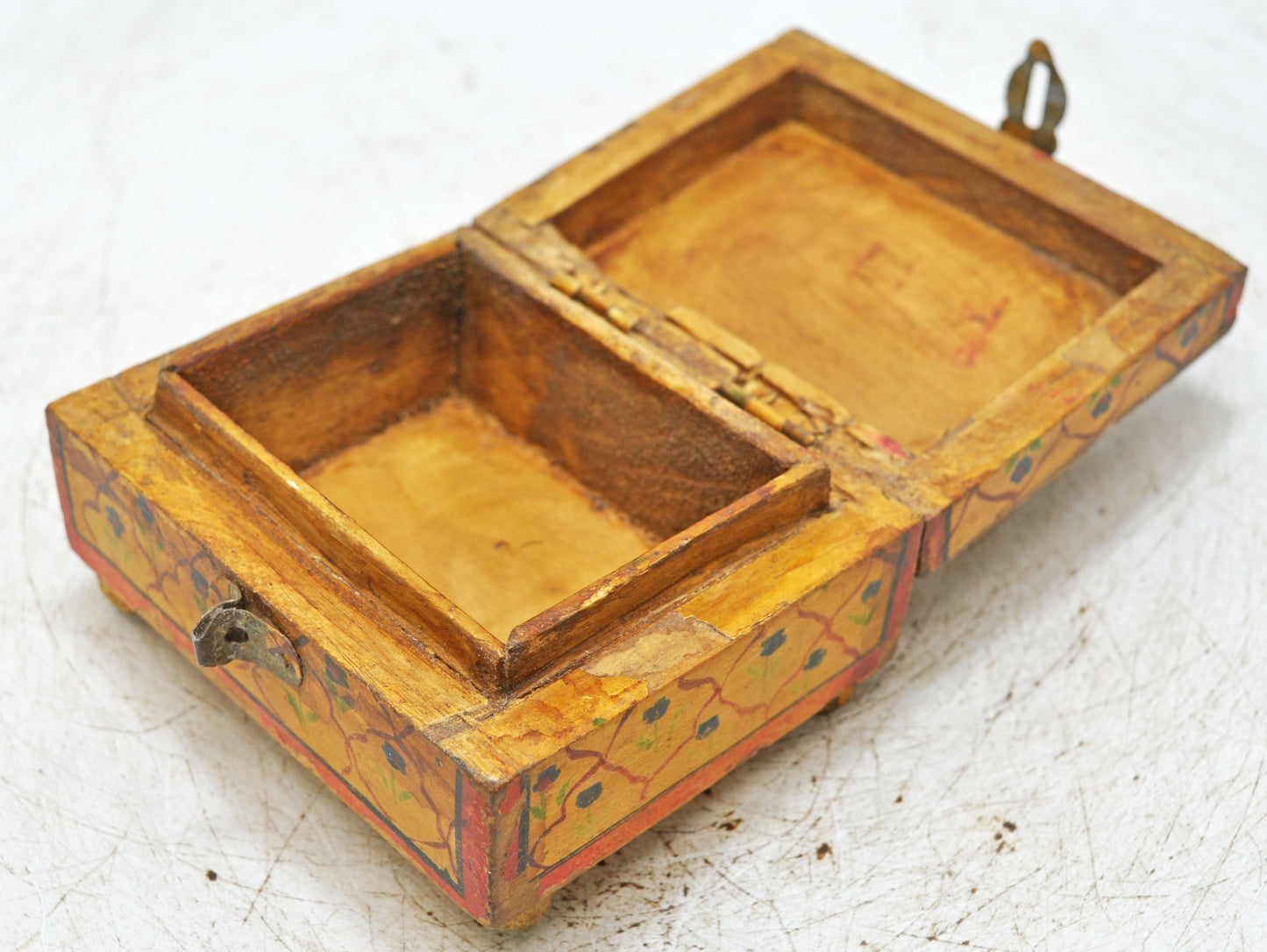 Vintage Wooden Small Storage Box Original Old Hand Crafted Rustic Painted