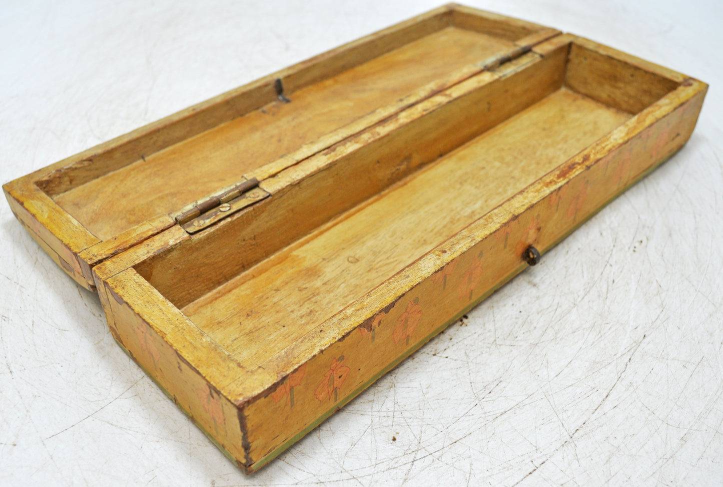 Vintage Wooden Long Pencil Stationary Box Original Old Hand Crafted