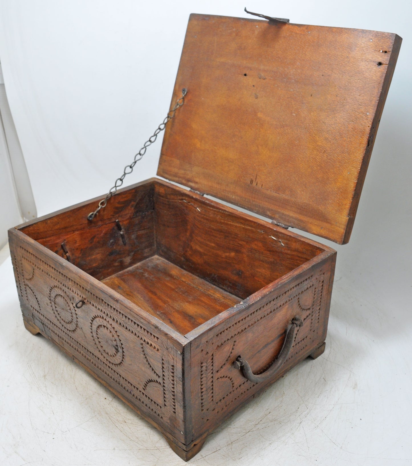 Vintage Wooden Storage Chest Box Original Old Hand Crafted Carved