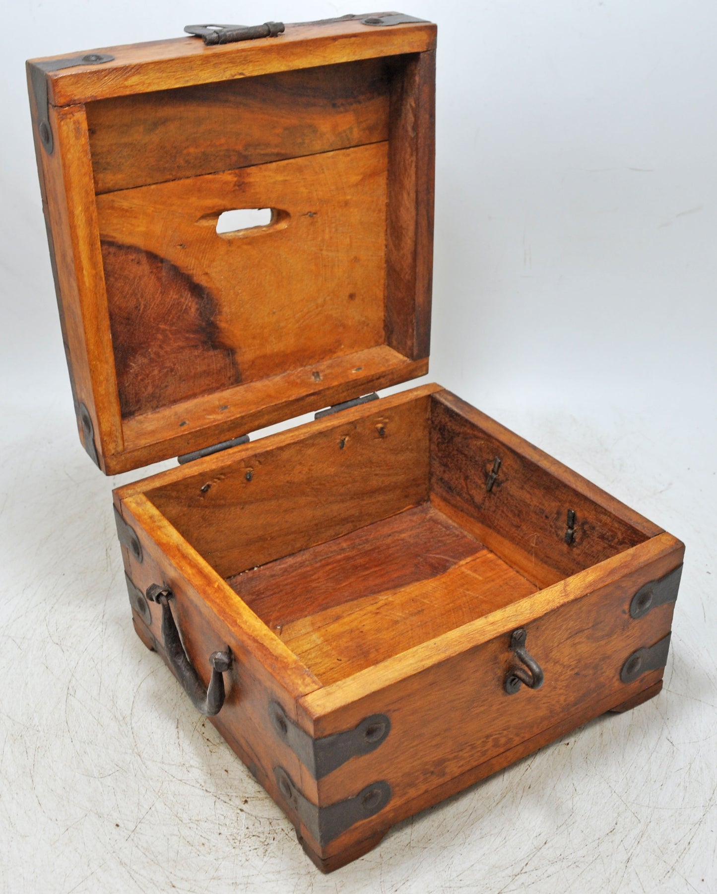 Vintage Wooden Small Square Storage Box Original Old Hand Crafted